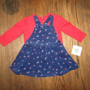 Little Me baby girls 2 piece jumper dress outfit size 12 months blue red floral